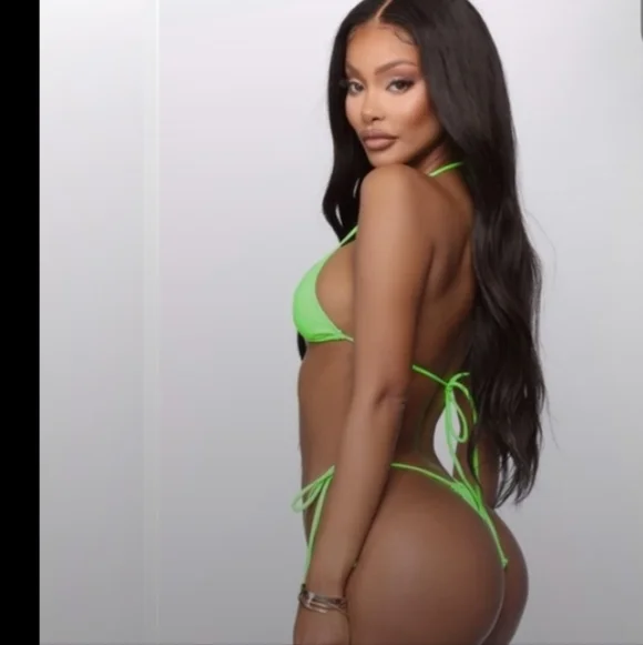 Fashion Nova, “Time For A Vacay” Teeny Bikini, Lime Green Bikini Set Size S - Picture 2 of 3